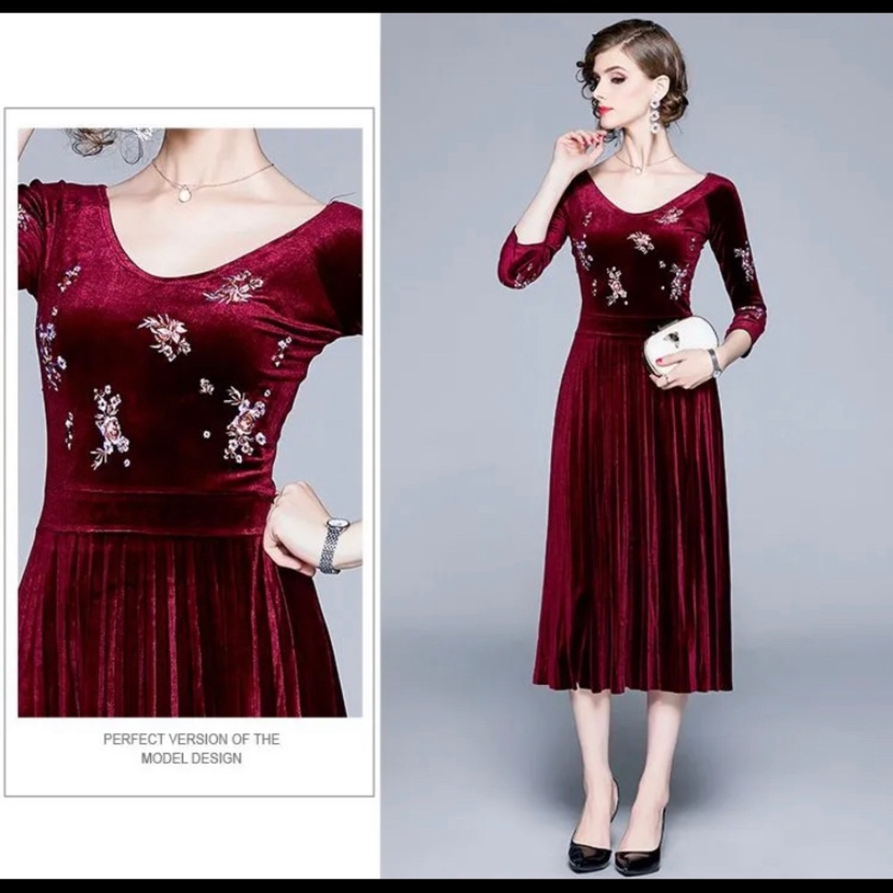 Embroidered suede midi dress